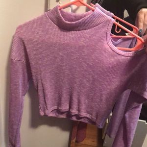 Lavender Long sleeve One shoulder Crop top